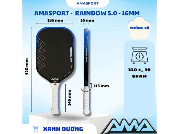 Vợt pickleball AMA SPORT RAINBOW 5.0 - 16mm - Xanh dương